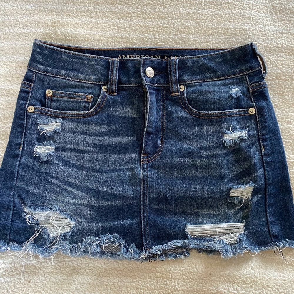 American Eagle Outfitters Denim Ripped Mini Skirt size 0